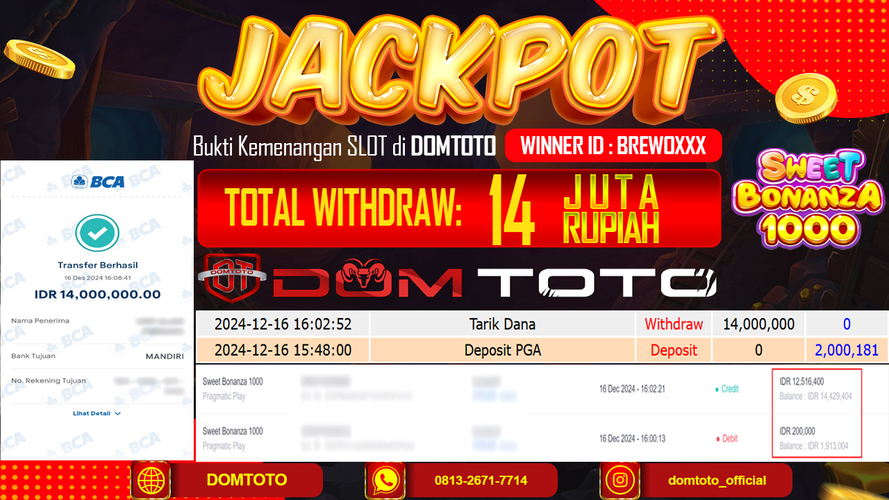 JACKPOT SLOT SWEET BONANZA 1000  16 DESEMBER 2024